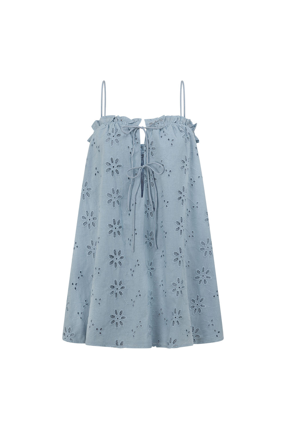Blue Broderie Relaxed Mini Evelia Dress