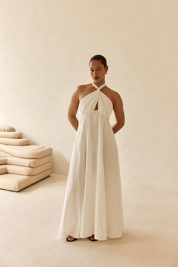 White Cross Neck Halter Laxi Oliviera Dress
