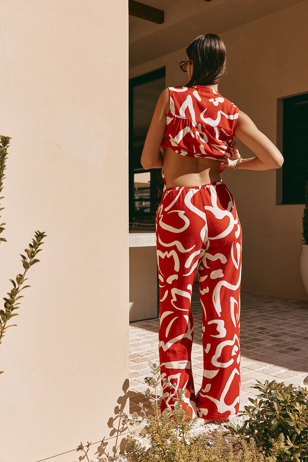 Red Fila Rogue Floral Print Drawstring Elena Pants