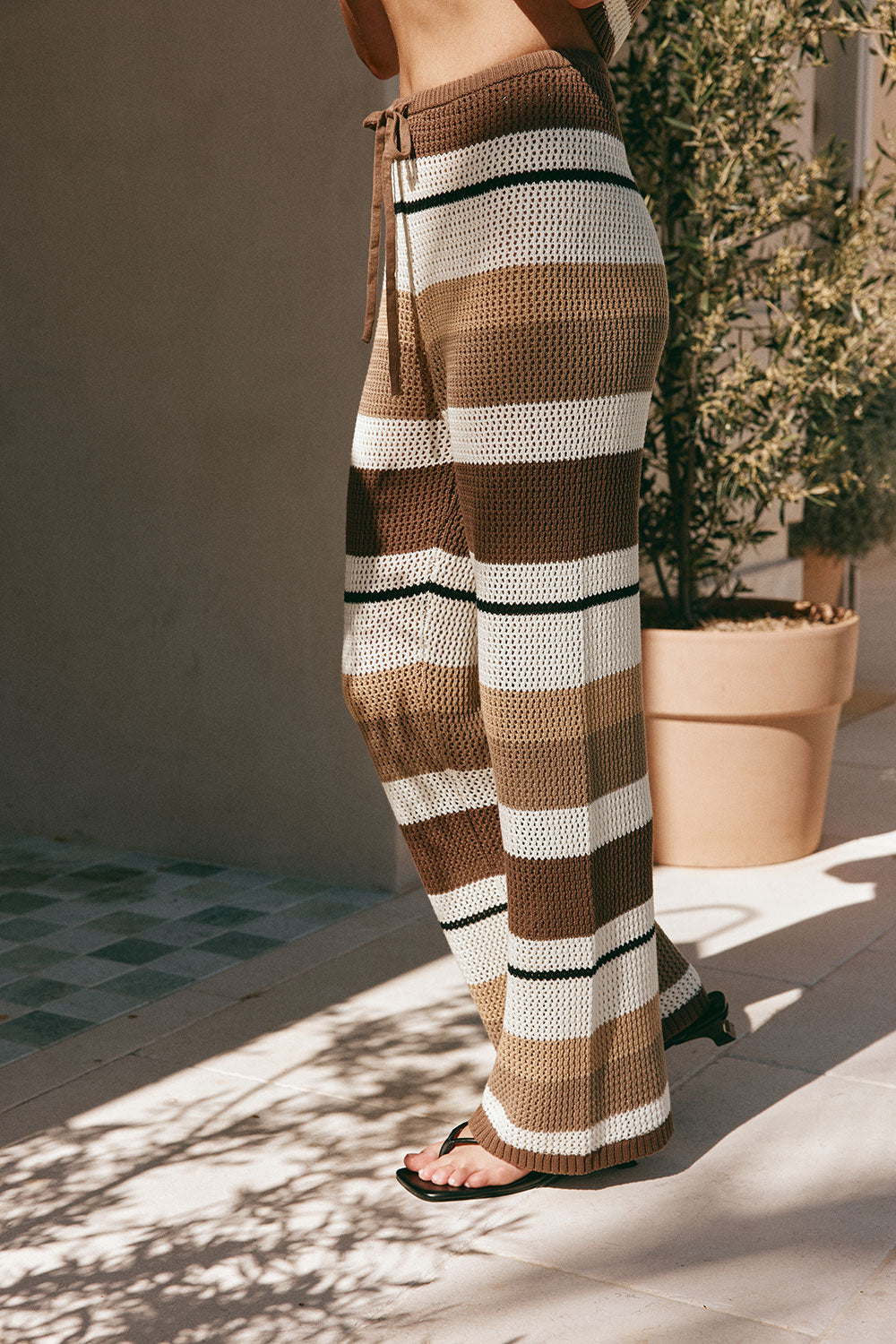 Tan Brown and Cream Stripe Knit Lana Pants