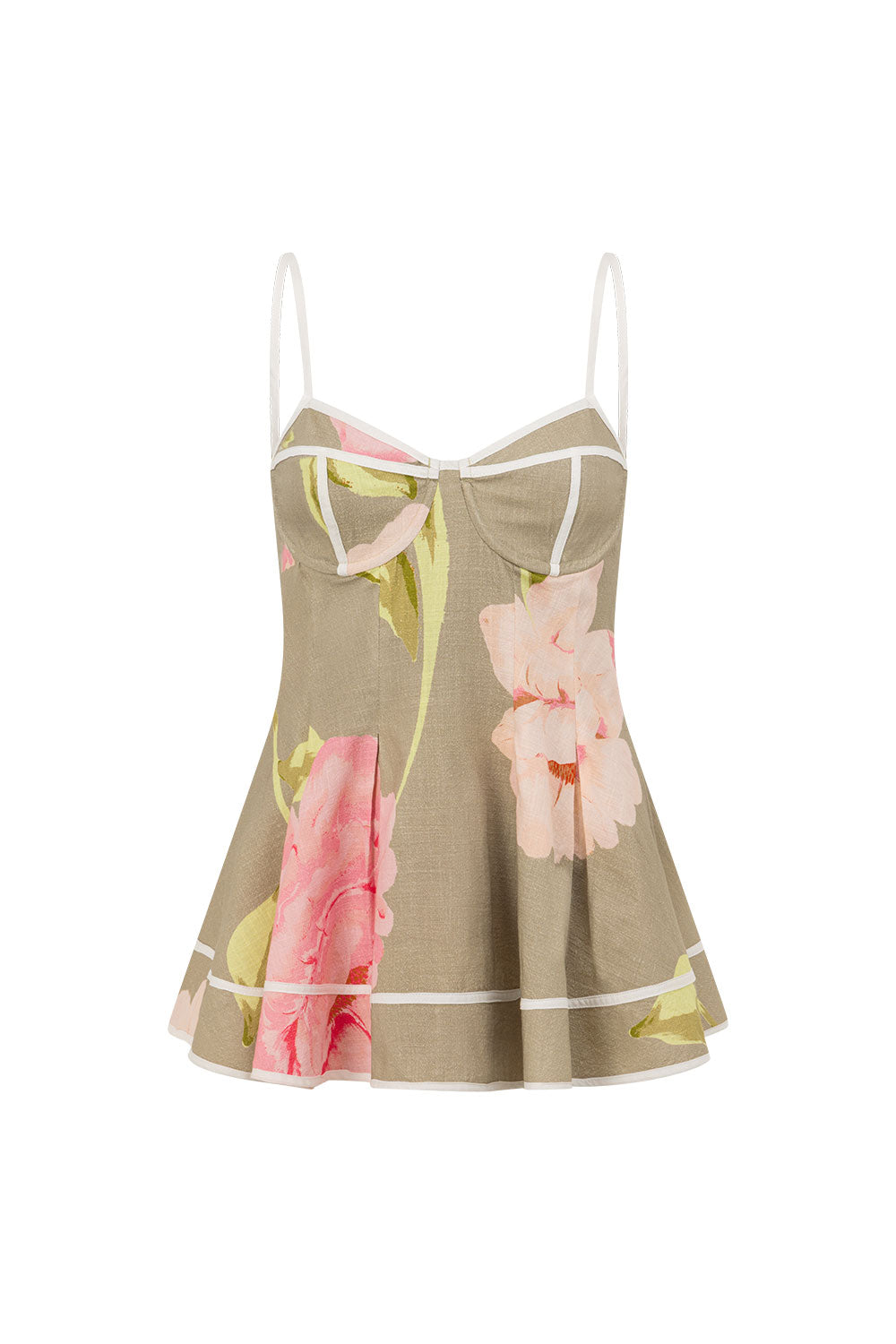 Fiori Green Floral Print Flared Meadow Top