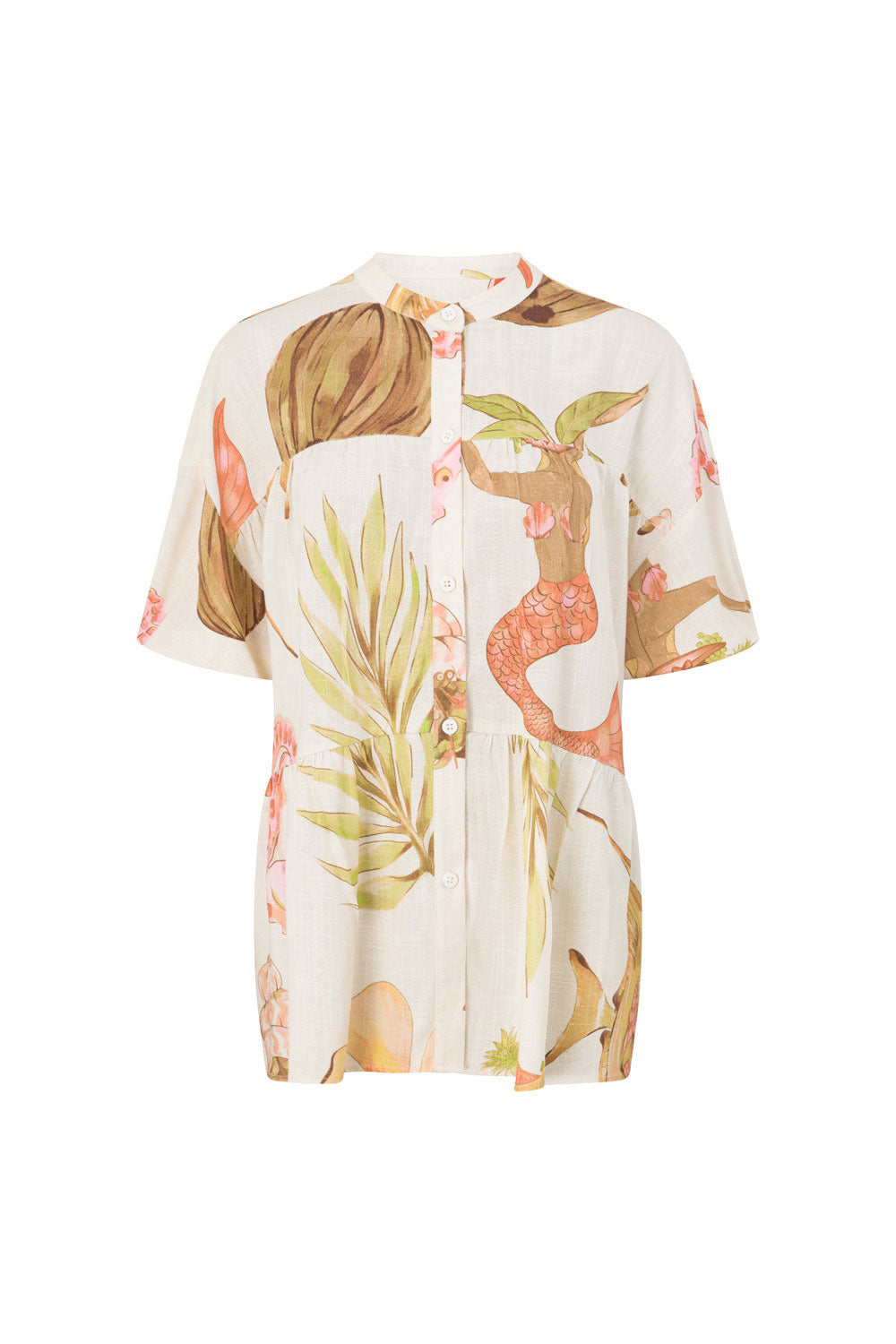 White Short Sleeve Button Up Flounce Lani Top