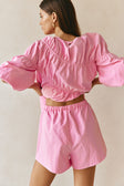 Pink Elastic Drawstring Akel Shorts