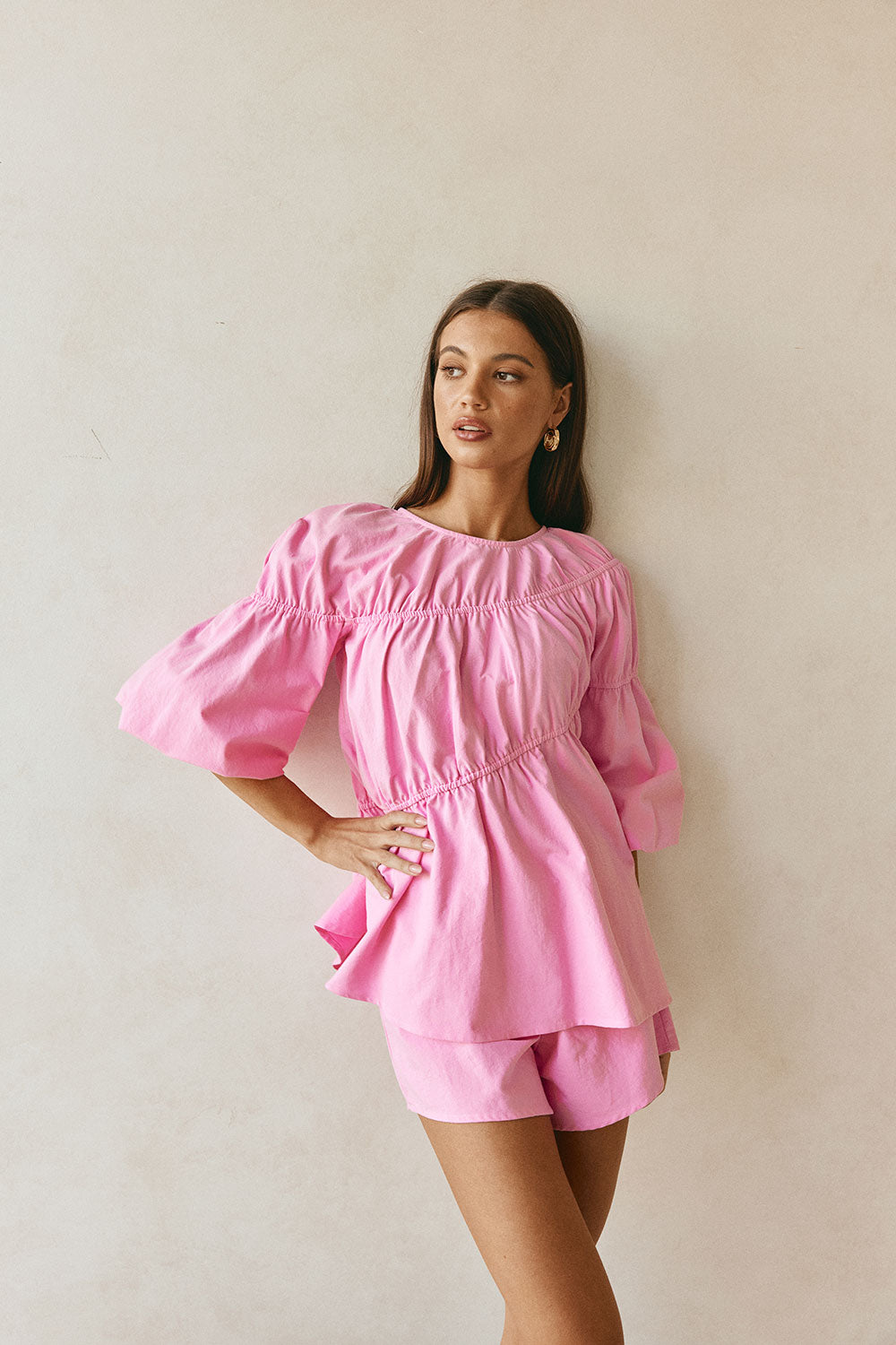 Pink Elastic Drawstring Akel Shorts