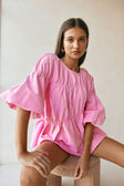 Pink Ruched Puff Sleeve Akel Top
