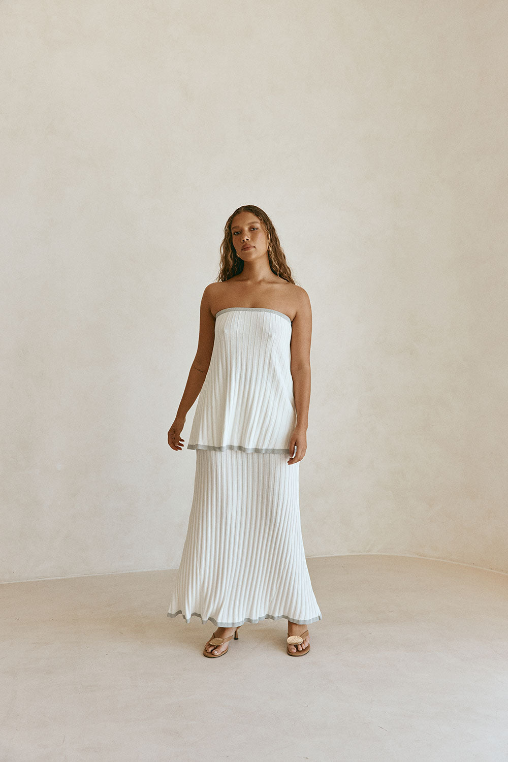 White Woven Ribbed Strapless Winnie Top