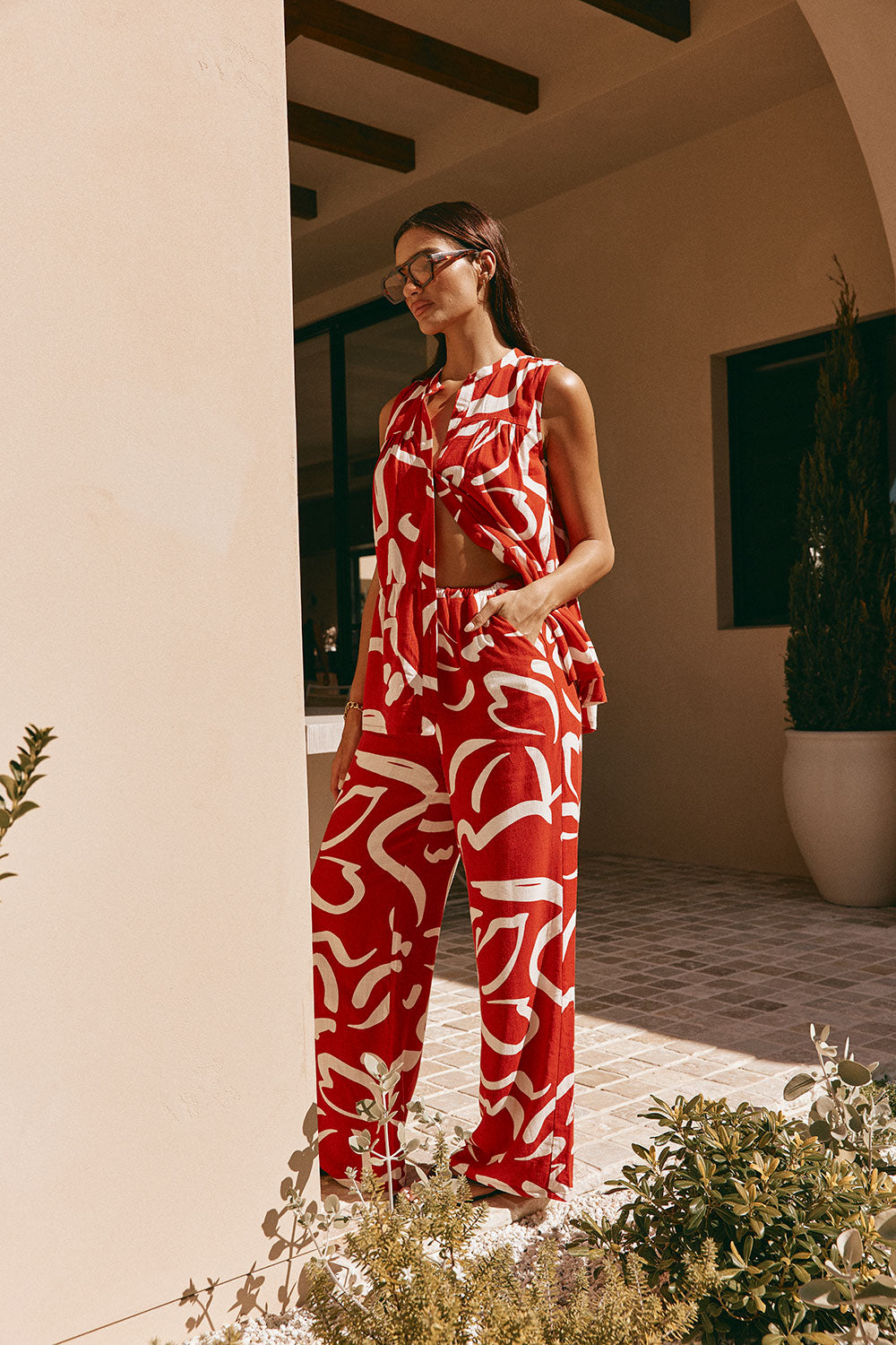 Red Fila Rogue Floral Print Button Up Sleeveless Elena Top