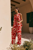 Red Fila Rogue Floral Print Button Up Sleeveless Elena Top