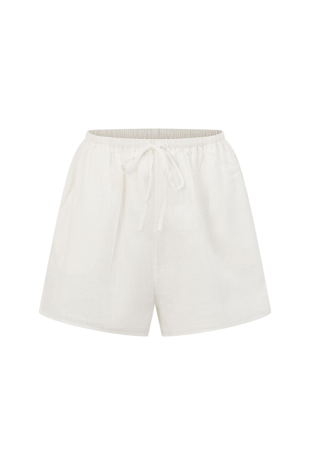 White Cheesecloth Elastic Drawstring Rita Shorts