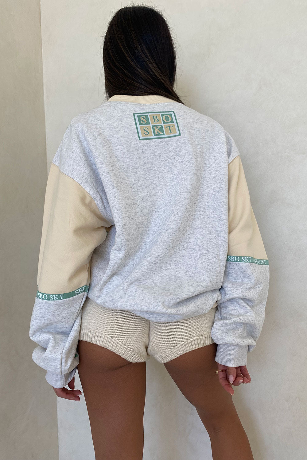 Janiero Vintage Oversized Sweater - Fleece Green, Grey, Cream