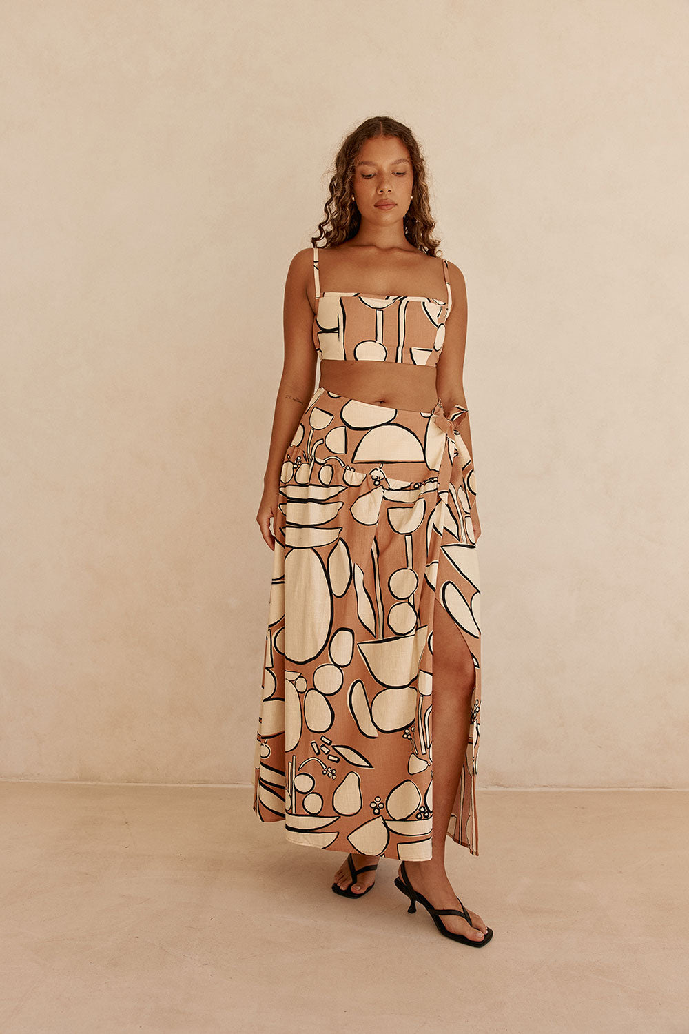 Orange Barrosa Print Slit Maxi Tahaa Skirt