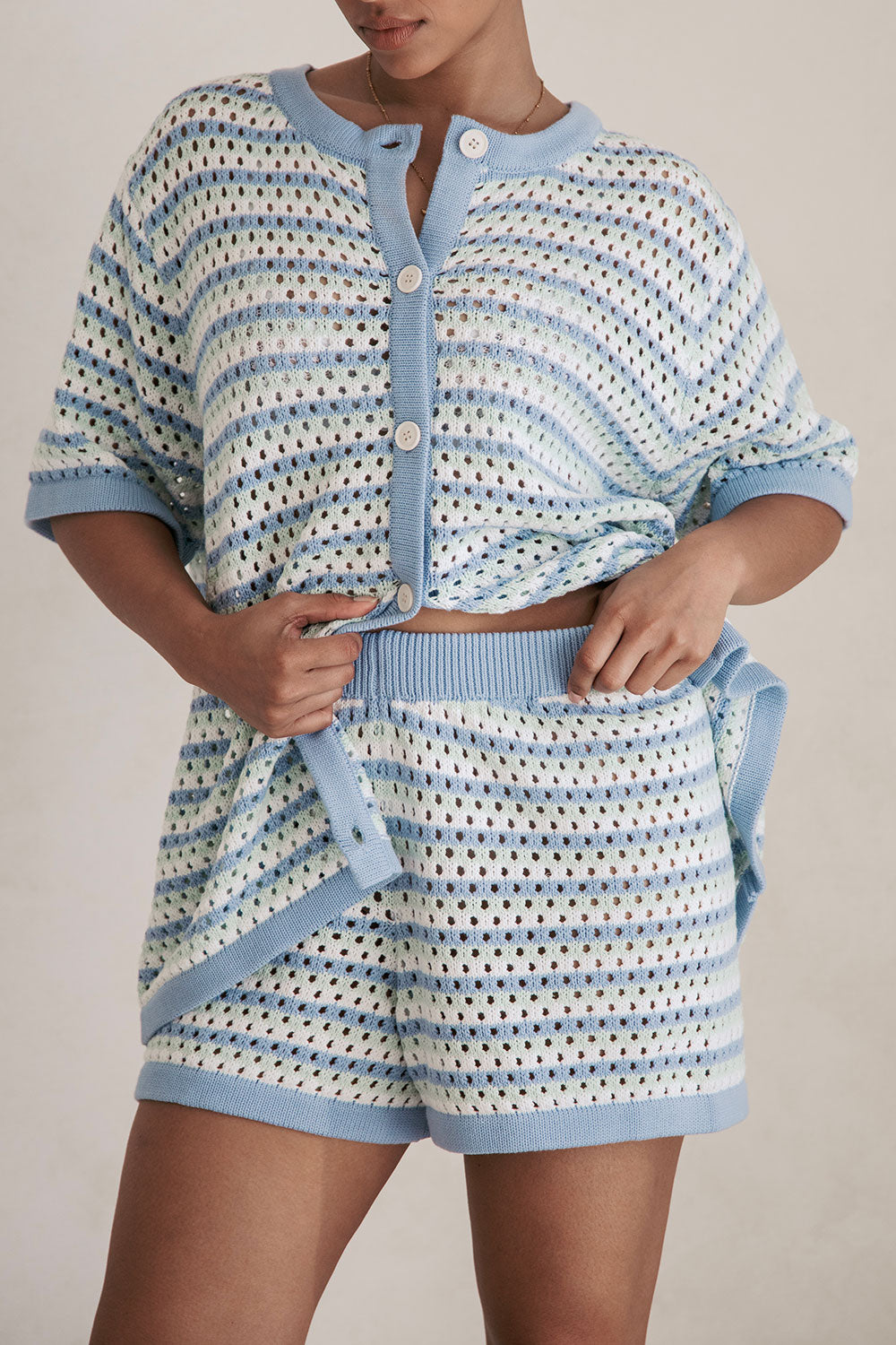 Chantel Knit Shorts - Blue Green White