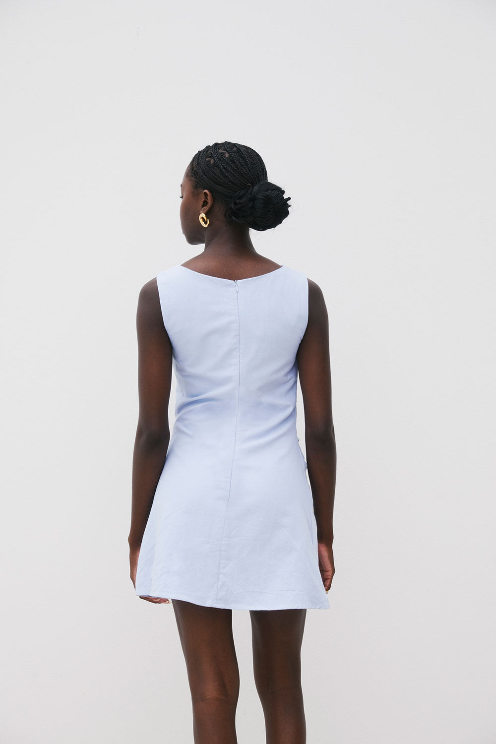 Blue Ruched Button Mini Alchemy Dress