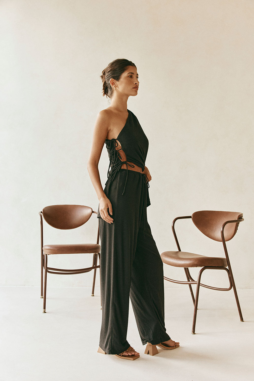 Black High Waist Elastic Drawstring Zen Pants