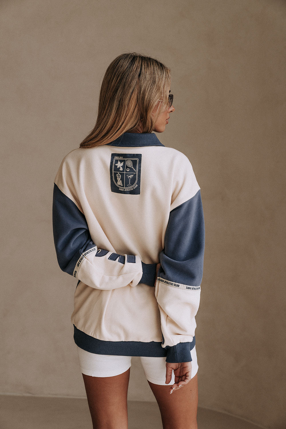 Navy and Cream Fleece Oversized Vintage Milan Sweater