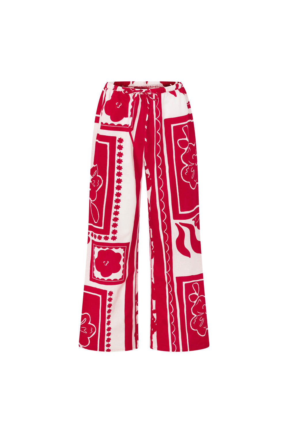 Red Voyage Print High Waist Drawstring Avalon Pants