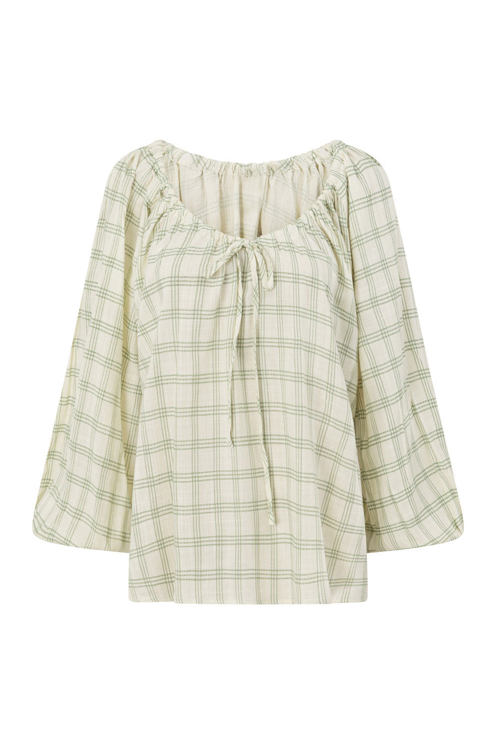Green Checkered Long Sleeve Front Tie Tilli Top