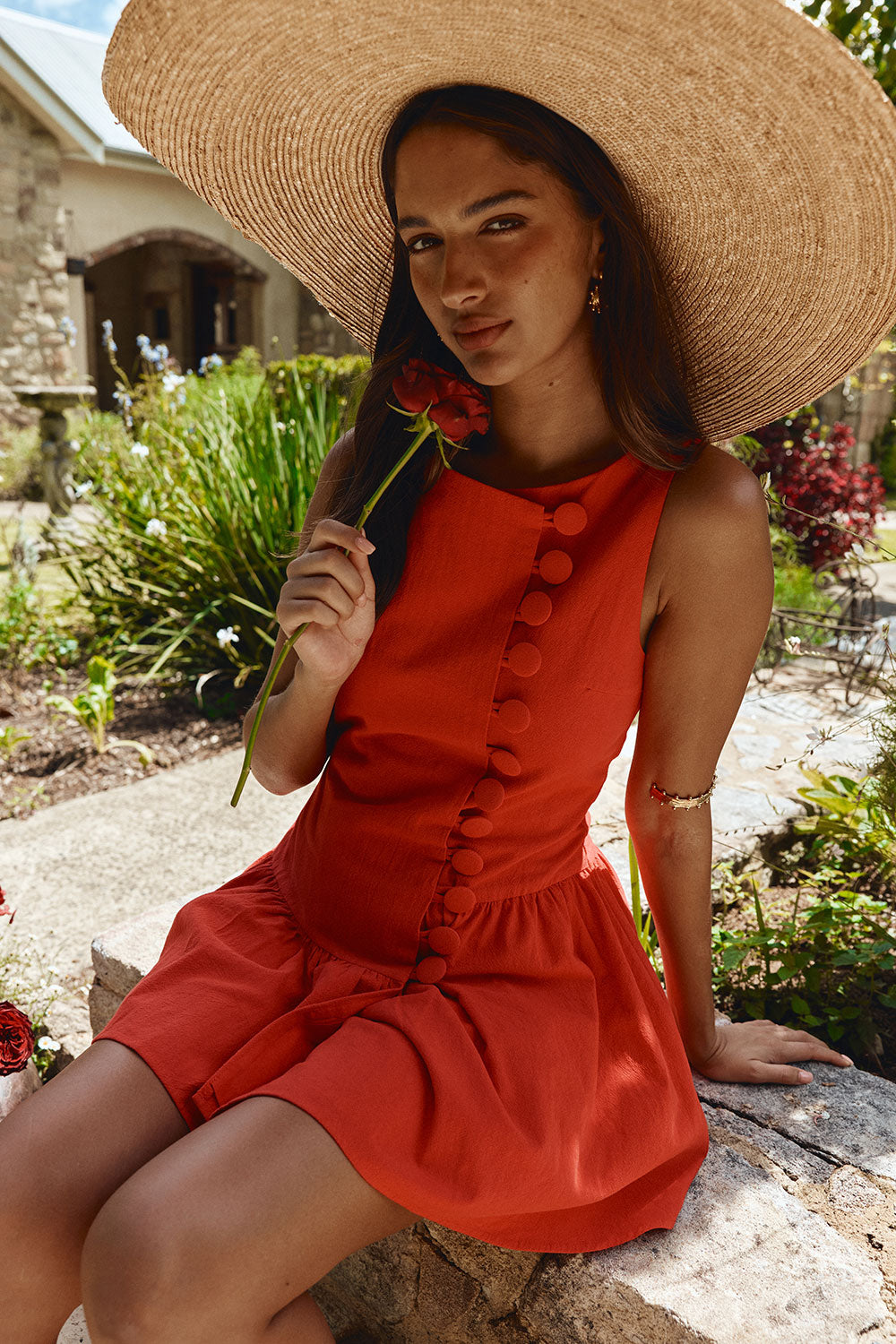 Red Button Up Mini Alfresco Dress