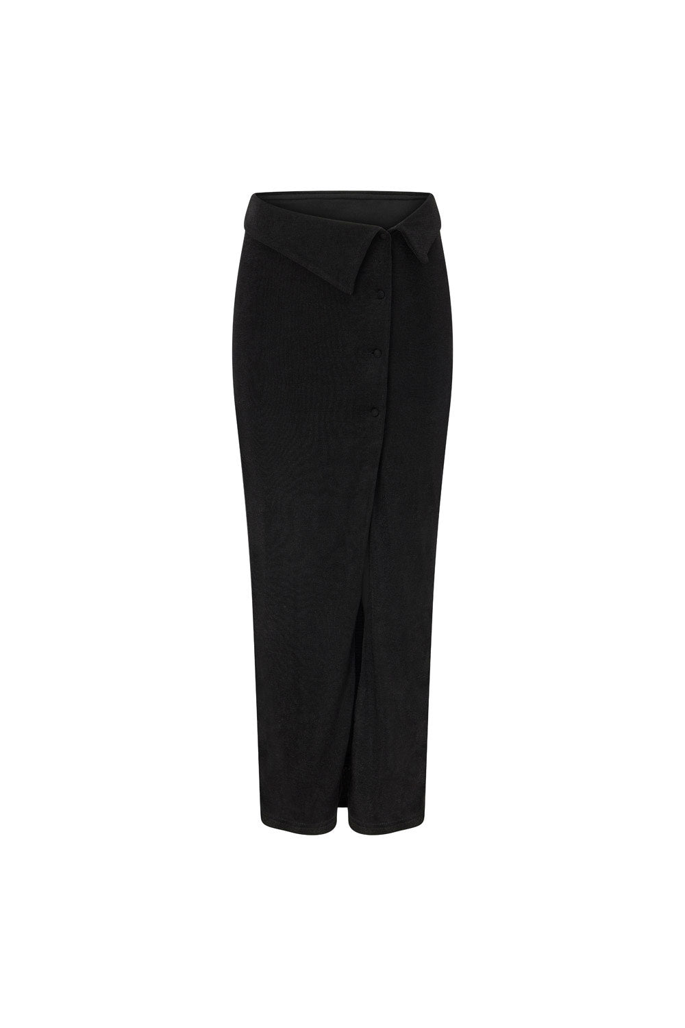 Black Button Slit Maxi Indi Skirt