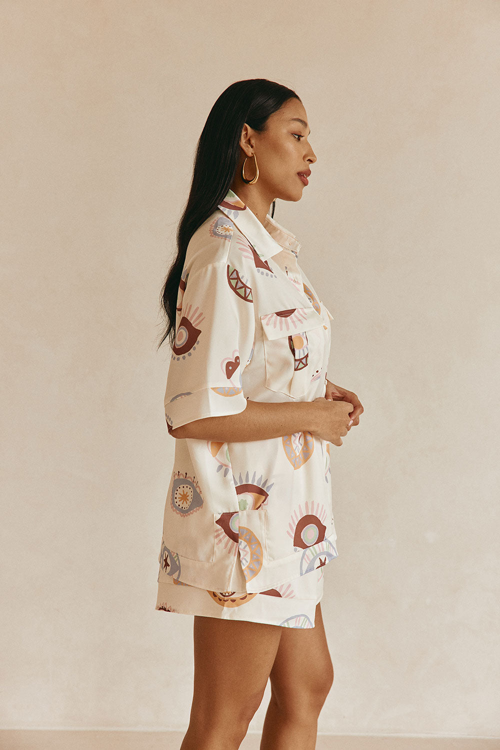 Cream Matia Print Button Up Marika Top