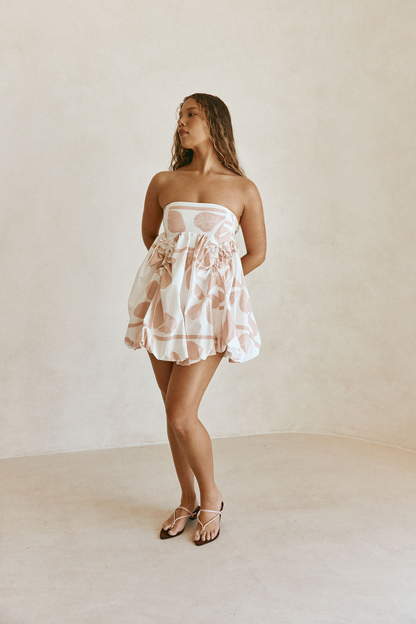 Pink Petal Patch Print Strapless Mini Kaiori Dress