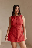 Cherry Red Button A Line Mini Graylee Dress