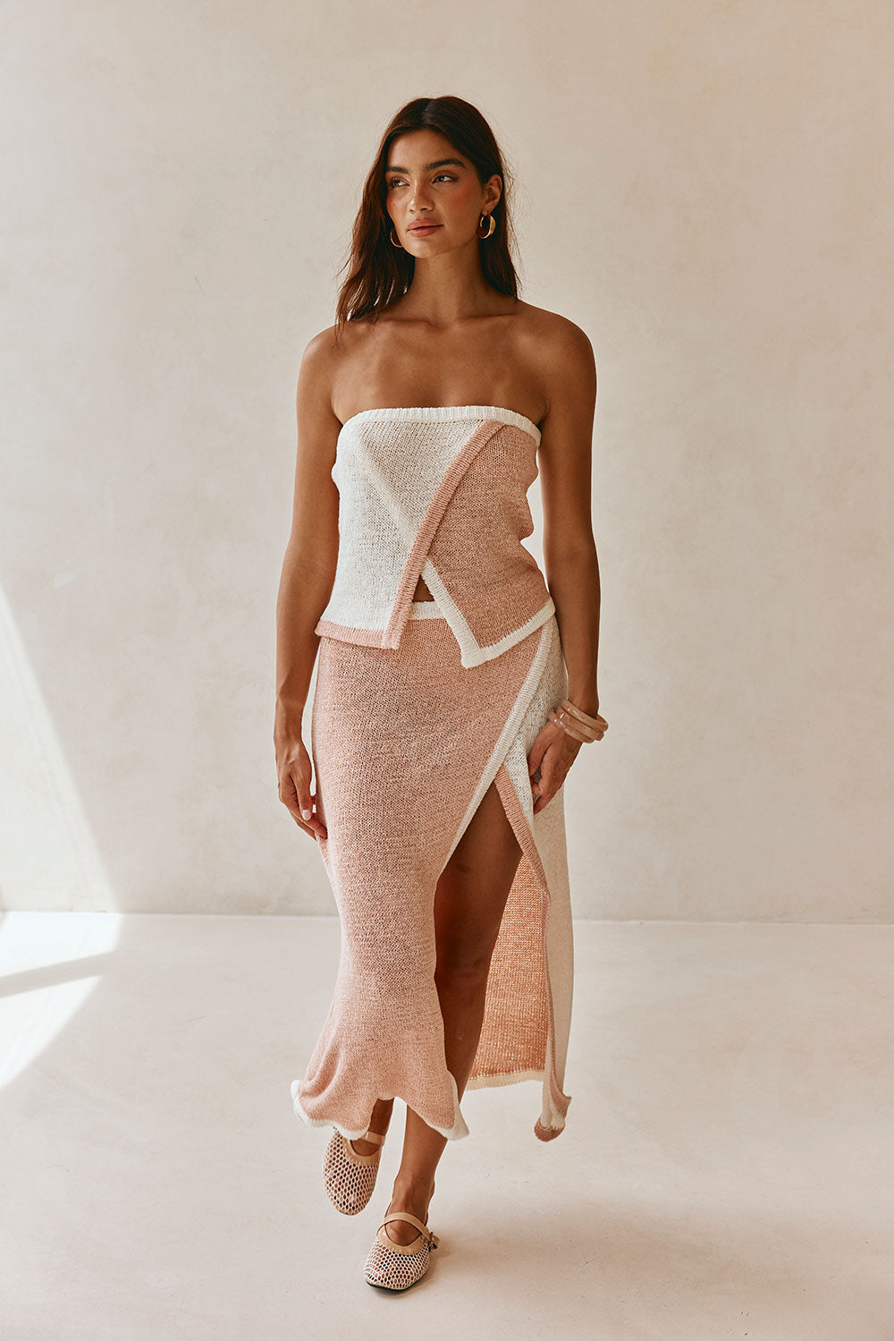 Pink Knit Overlay Elastic Maxi Danita Skirt