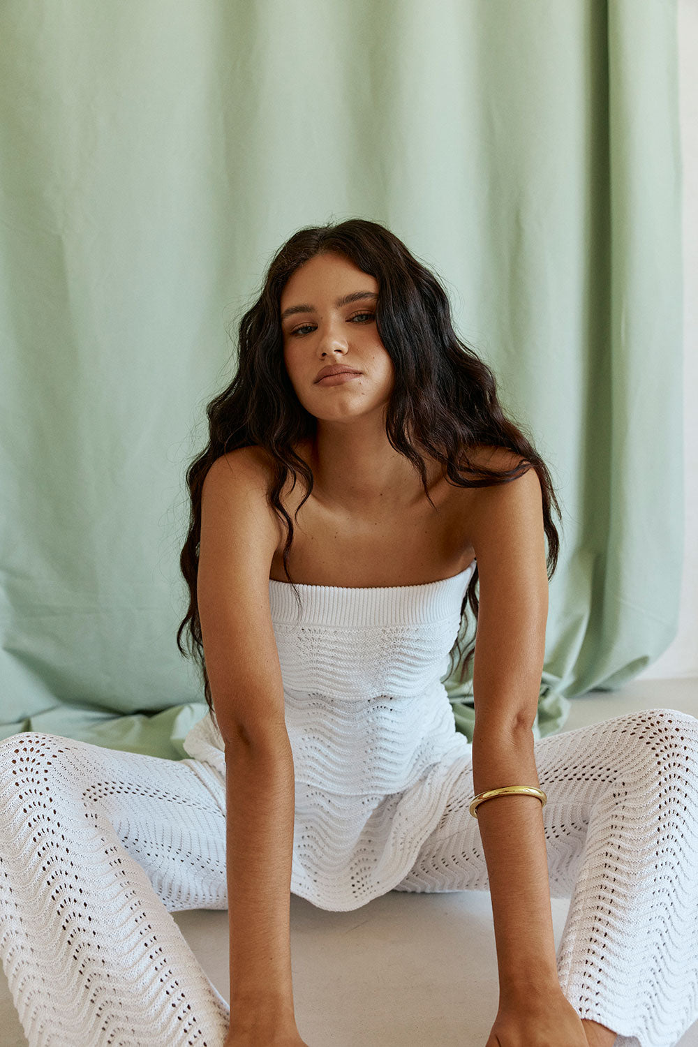 White Wave Knit High Waist Kama Pants