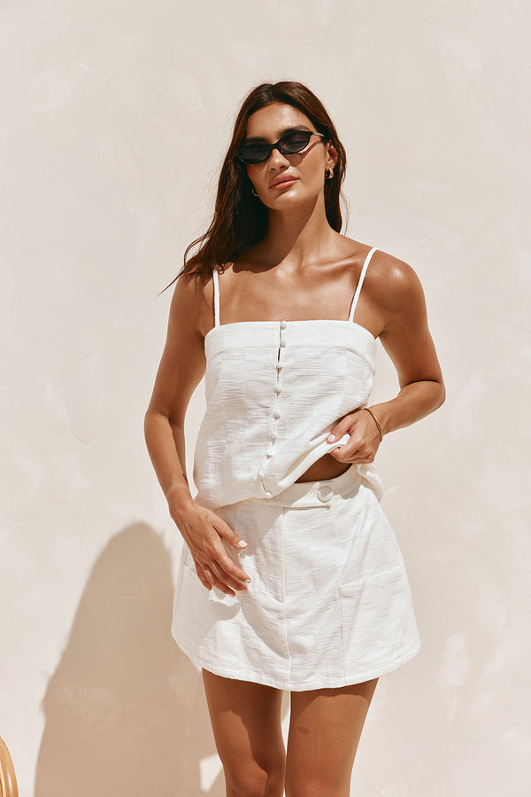 White Cotton Mini Pocket Aaliyah Skirt