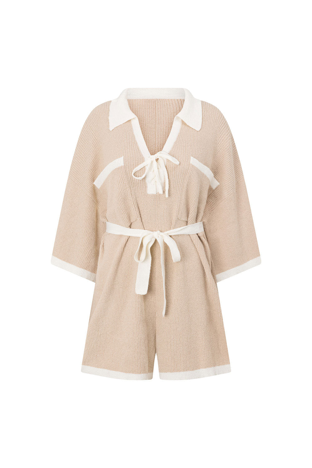 Tan Collar V Neck Tie Sammi Playsuit