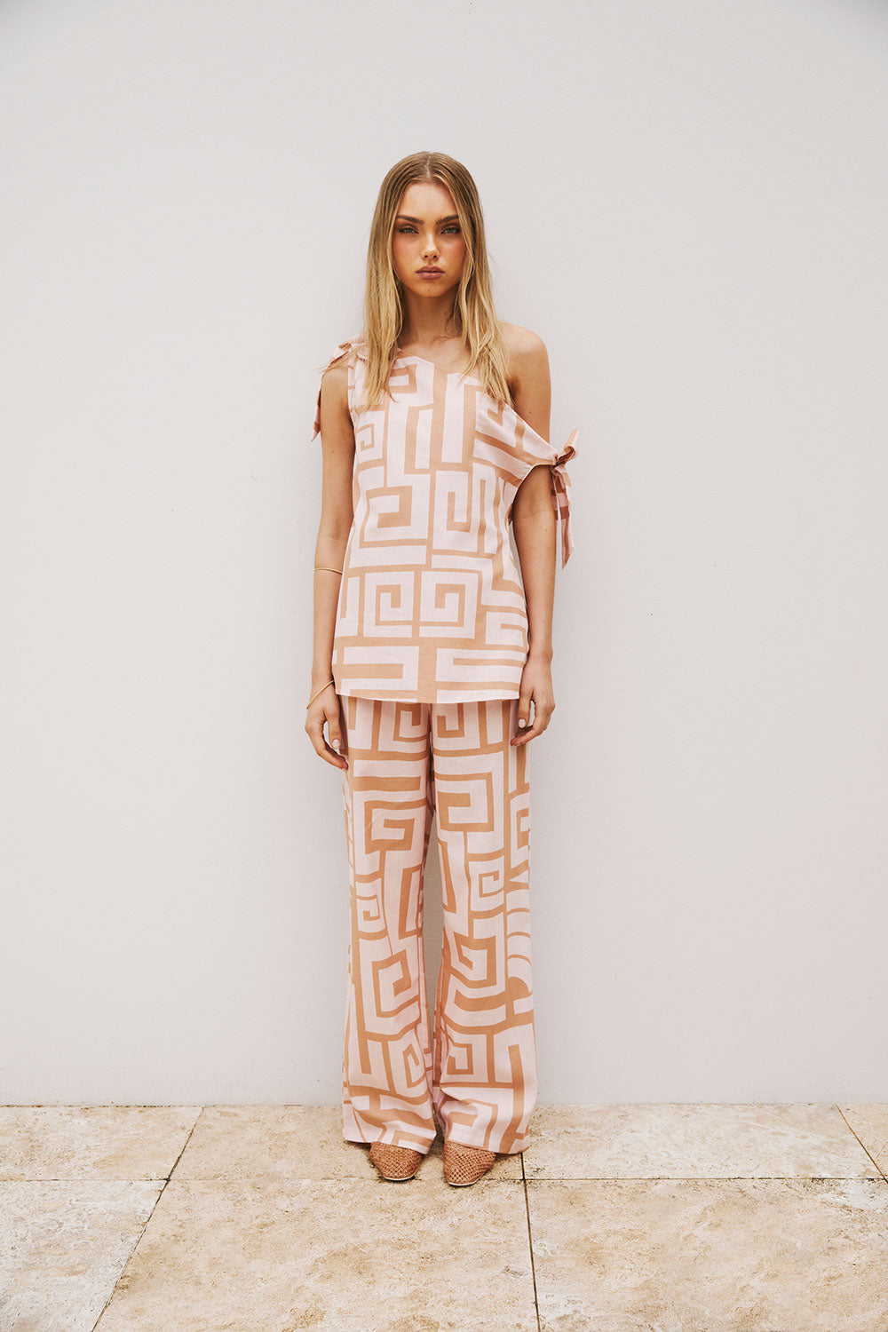 Pink Hellenic Maze Elastic Drawstring Kahli Pants