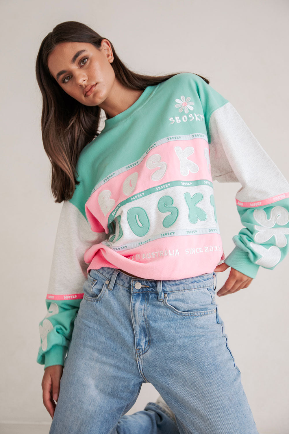Swisse Vintage Oversized Sweater - Pink Green White