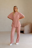 Blush Pink Ribbed Knit Short Sleeve Celine Top