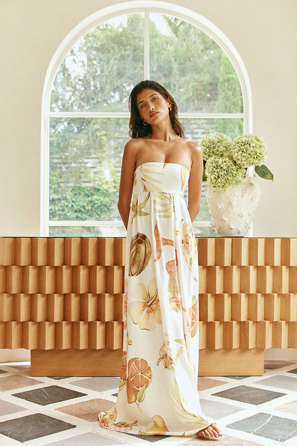 Cream Island Time Strapless Bow Maxi Anela Dress