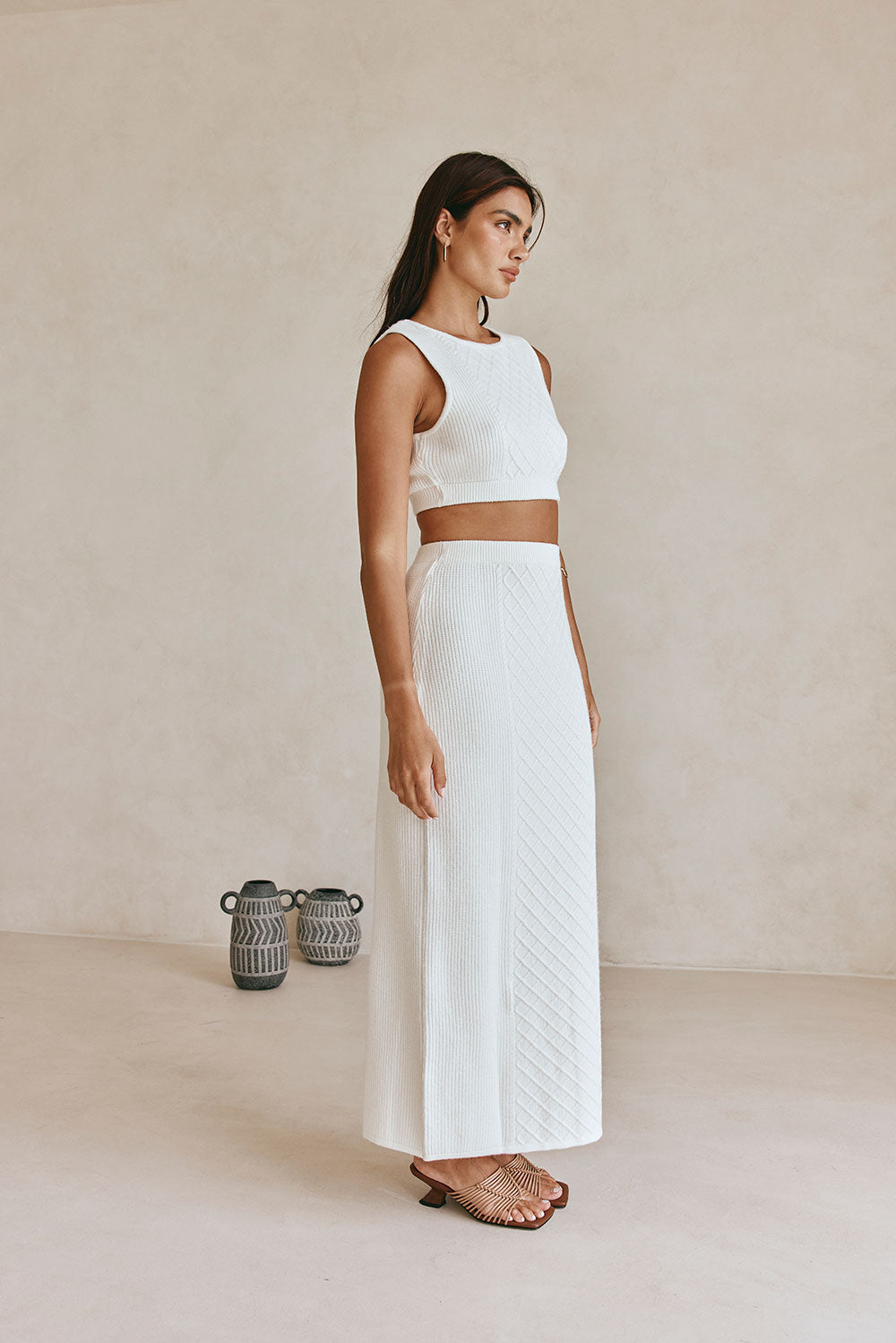 White Cable Knit Maxi Lotus Skirt
