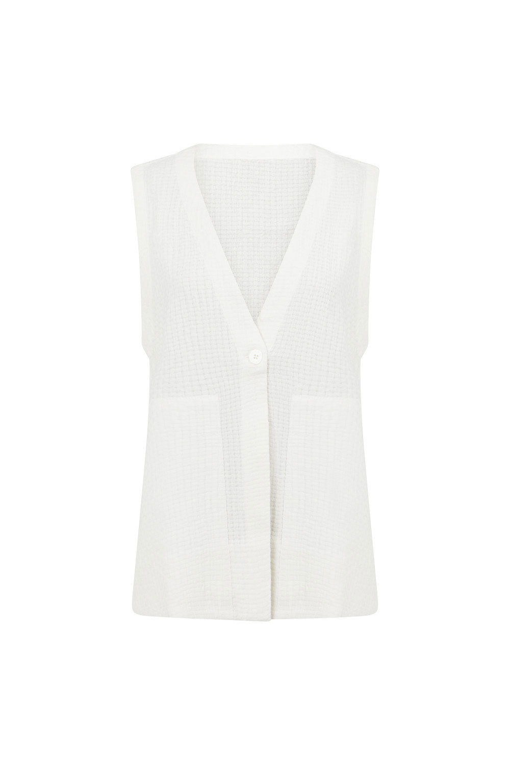 White Plunge V Neck Button Zoriah Top