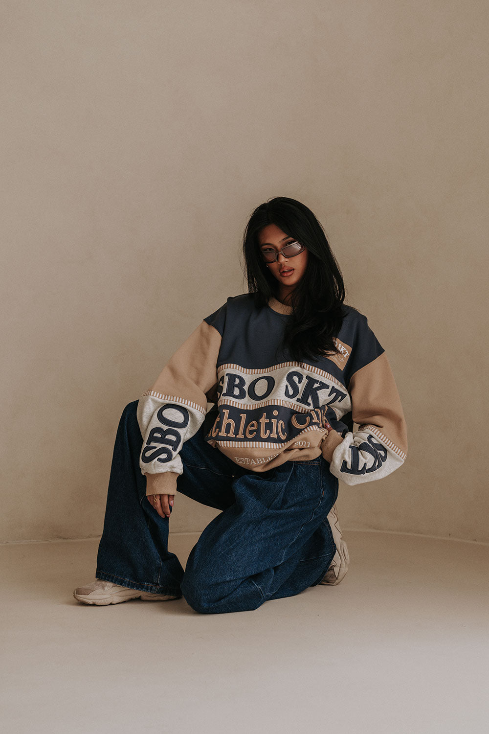 Vienna Sweater - Terry Blue, White, Tan, Grey