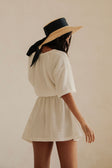 White V Neck Ruched Tie Mini Chiva Dress