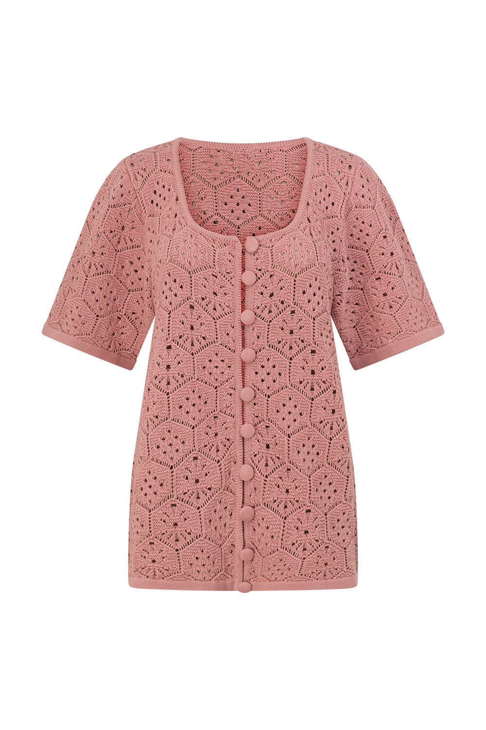 Blush Pink Crochet Knit Button Up Umiko Top