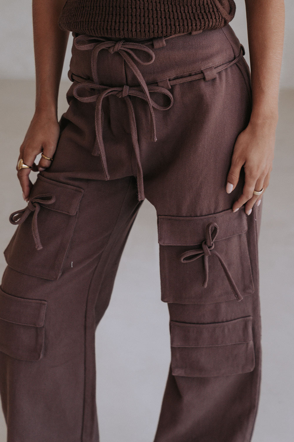 Chocolate Brown Pocket Cargo Jaicee Pants