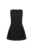 Black Suiting Pleat Mini Camellia Dress