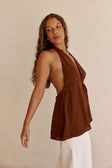 Chocolate Brown V Neck Halter Liora Top
