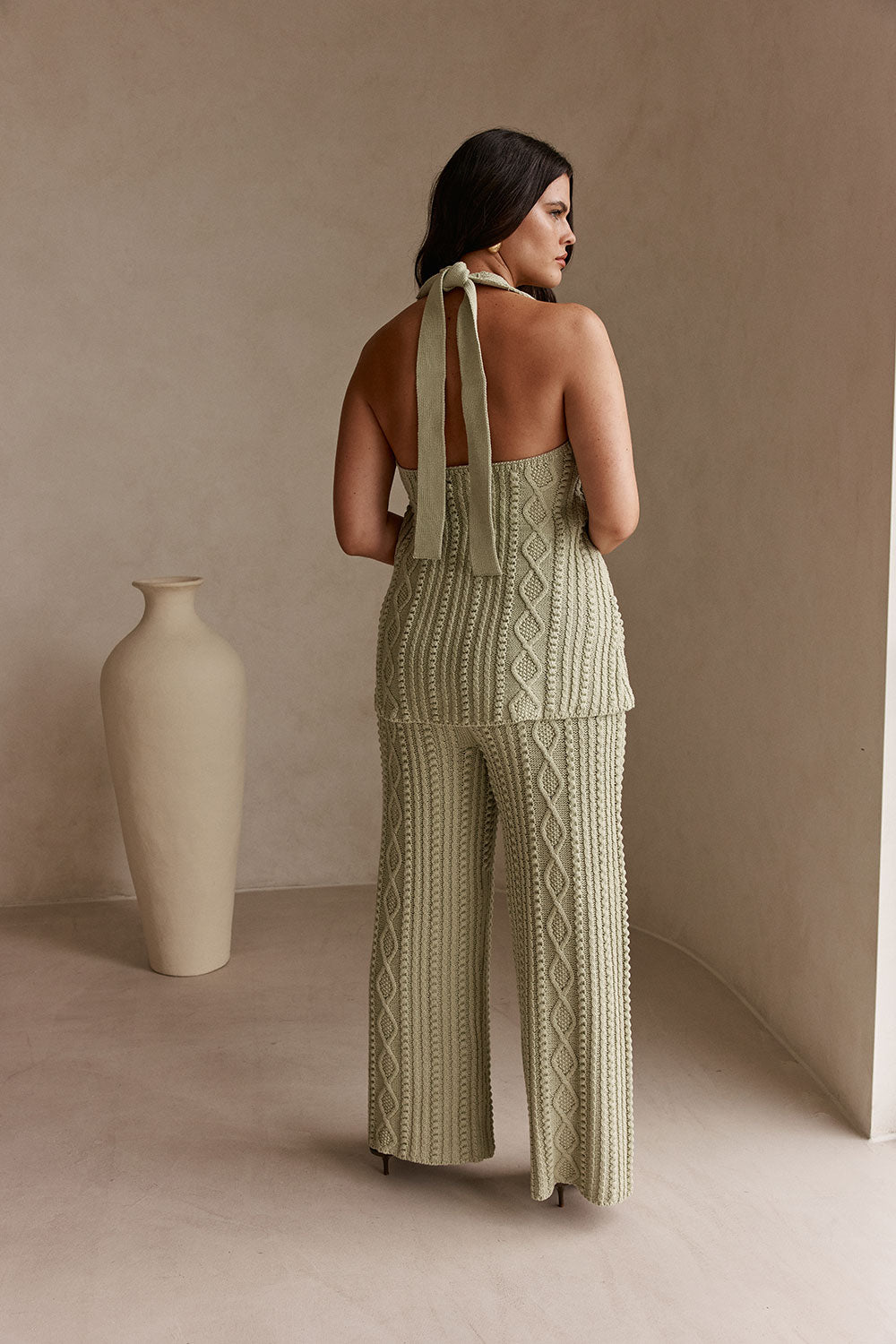 Green Cotton Knit Halter Azari Top