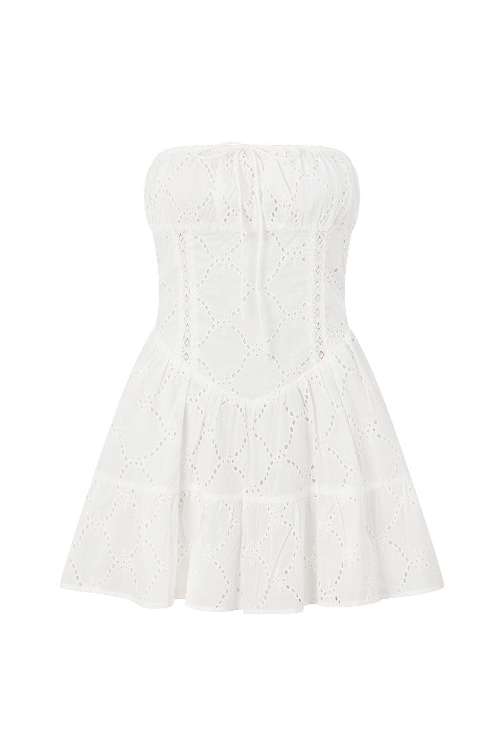 White Strapless Front Tie Mini Mairi Dress