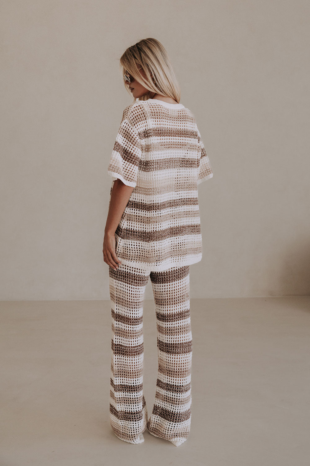 Brown and White Stripe Knit High Waist Bristol Pants