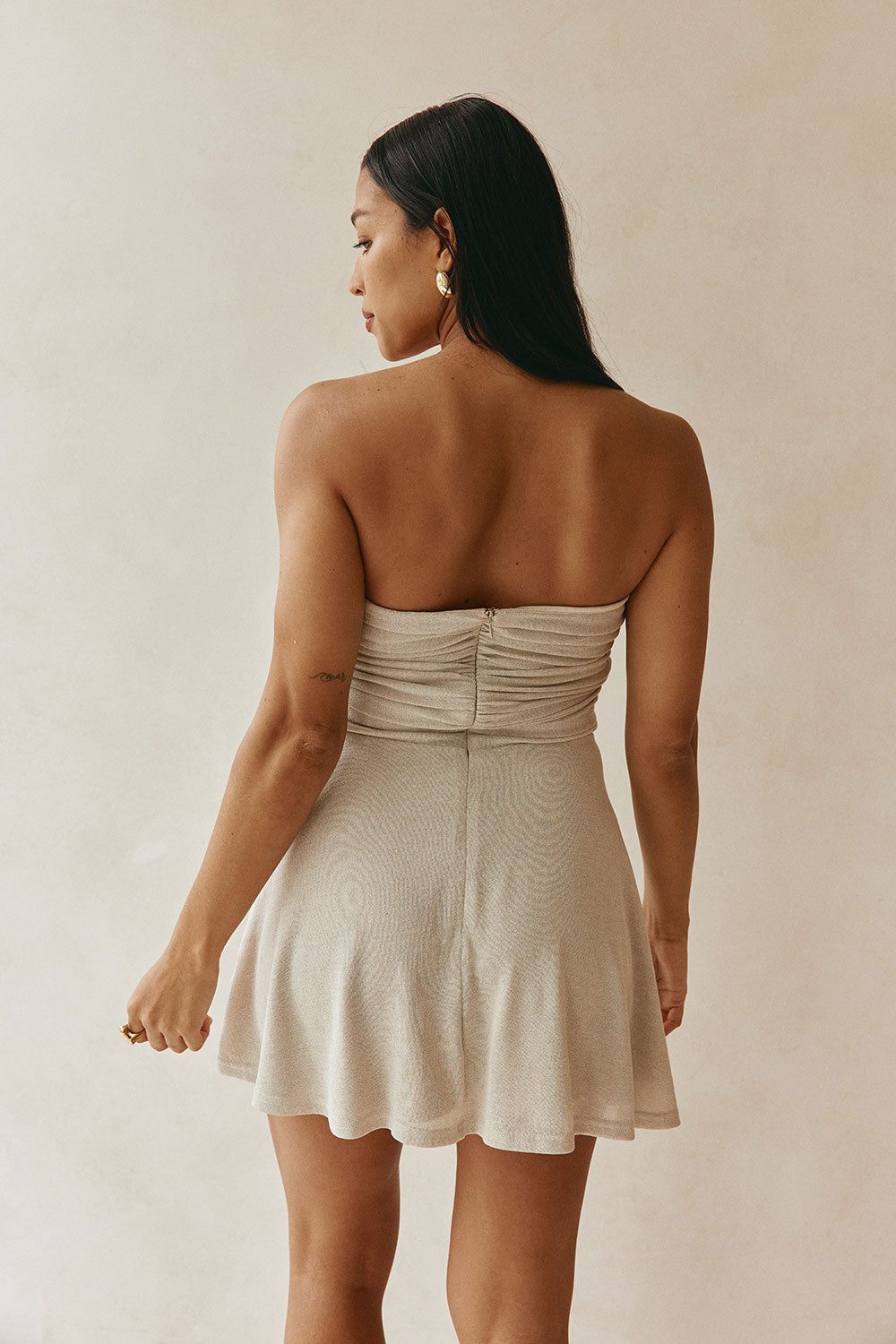 Grey Strapless Gathered Mini Airlie Dress
