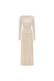 Beige Long Sleeve Slit Maxi Kay Dress 