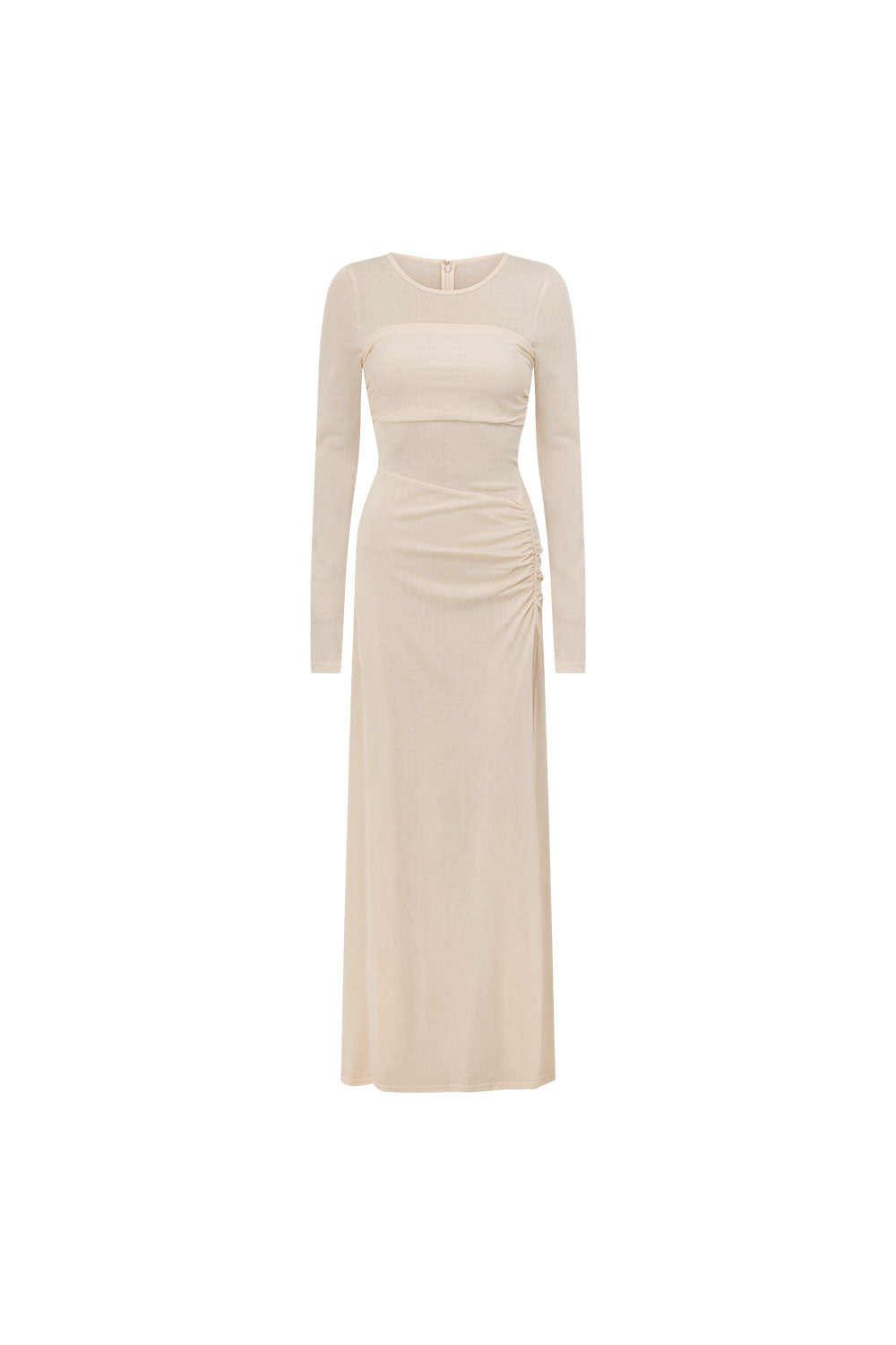 Beige Long Sleeve Slit Maxi Kay Dress 