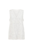 White Leafy Motif V Neck Cambria Top