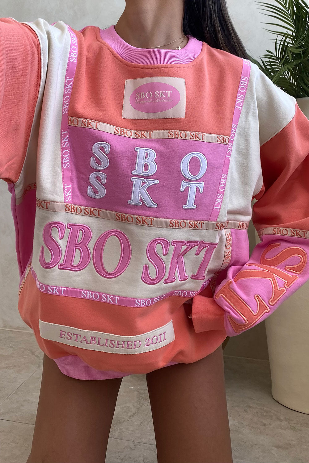 Porto Vintage Oversized Sweater - Terry Pink, Orange